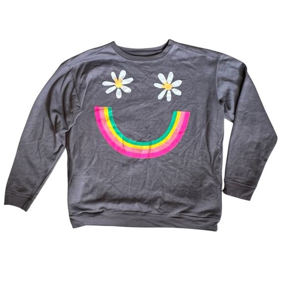 Natural Life Women’s Sz S Gray Rainbow Smile Sweatshirt Pockets Daisy Comfy - Picture 2 of 11